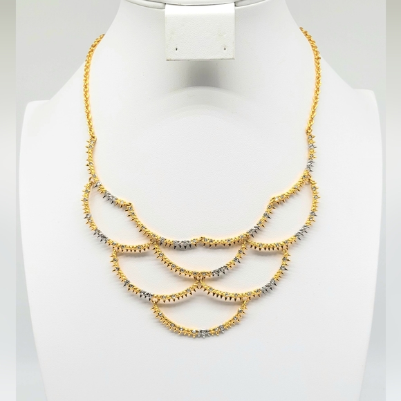Alexis Bittar Two Tone Silver and Gold Edgy Spiked Bib Necklace with Crystals - Picture 8 of 14